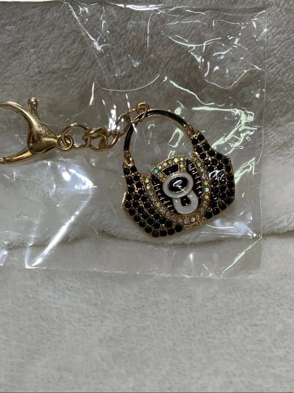 Gold-Tone Black Crystal Handbag Keychain Charm